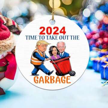 Trump Christmas Ornaments 2024 - Trump Garbage Truck 2024 Acrylic Ornament, Trump Merchandise, Trump Gifts, Gifts for Supporter (White)