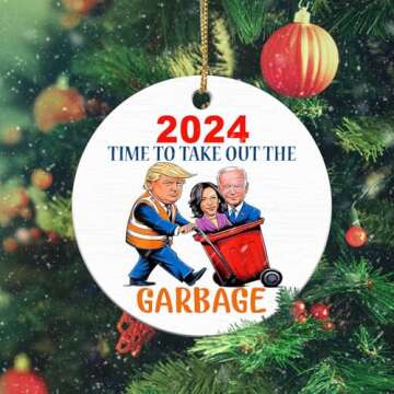 Trump Christmas Ornaments 2024 - Trump Garbage Truck 2024 Acrylic Ornament, Trump Merchandise, Trump Gifts, Gifts for Supporter (White)