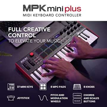 Akai Professional MPK Mini Plus - USB MIDI Keyboard Controller with 37 Mini Keys, 8 MPC Pads, Sequencer, MIDI/CV/Gate I/O, Music Production Software