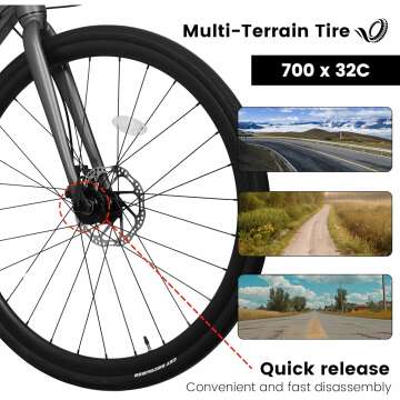 Road Bike 700C Tires, Drop/Flat Bar 14 Speeds Hybrid Bike for Men, Aluminum Alloy Lightweight Frame Disc Brake Racing Bike, City Commuting Road Bicycle for Men Women