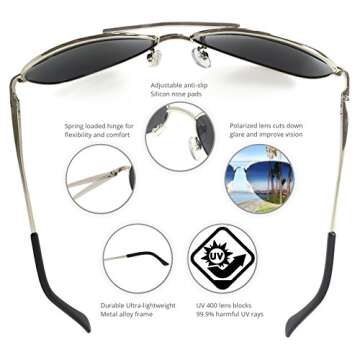 Aviator Sunglasses with Polarized Lens and UV Protection