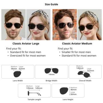 Aviator Sunglasses with Polarized Lens and UV Protection