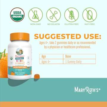 MaryRuth's Kids Vitamin C Gummies | Supplement for Immune Support & Overall Health | Immune Support Supplement | Vitamin C for Kids Ages 4+ | USDA Organic | Vegan | Non-GMO | 60 Servings