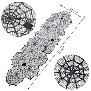 Halloween Table Runner - Black Lace Spider Web Table Runners for Halloween Kitchen Decor,Vivid Polyester Spider Web Tablecloth for Thanksgiving Christmas Party Dinner Table Decoration 18 X 72 Inch