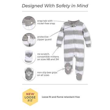 Burt's Bees Baby Sleep and Play PJs, 100% Organic Cotton One-Piece Zip Front Romper Jumpsuit Pajamas