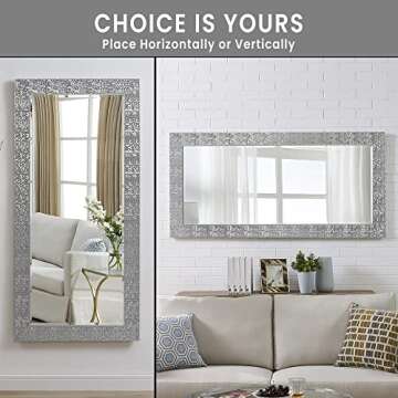 Naomi Home Mosaic Full Length Mirror – 66" L x 32" W Large Decorative Wall Mirror with Faux Wood Frame Tall Full Body Floor Mirror in Elegant Silver for Bedroom and Living Room