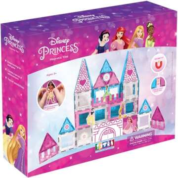 Tytan Tiles Officially Licensed Disney Princess Magnetic Tile Castle 70-Piece Building Set, Powerful STEM/STEAM Learning Workbook, Creative Engineering Play, Shape & Pattern Recognition, Ages 3 Plus