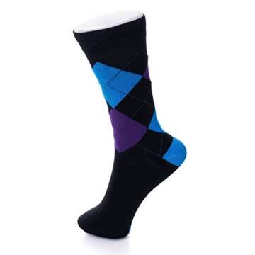 Alpine Swiss Mens Cotton 6 Pack Dress Socks Striped & Argyle Fun Color Pack