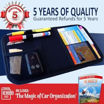 Fancy Mobility Car Sun Visor Organizer - Auto Accessories Document Holder - Car, Truck, SUV Registration & Insurance Storage Pouch - Road Trip Essential Gift for Any Driver - Comes With a Unique eBook