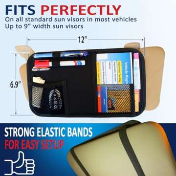 Fancy Mobility Car Sun Visor Organizer - Auto Accessories Document Holder - Car, Truck, SUV Registration & Insurance Storage Pouch - Road Trip Essential Gift for Any Driver - Comes With a Unique eBook