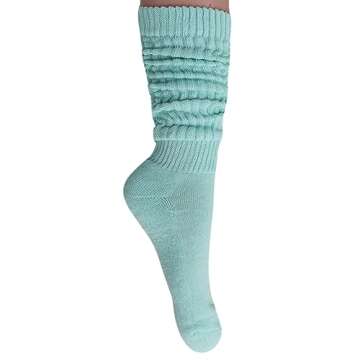 AWS/American Made Slouch Scrunch Socks for Women Knee High Cotton Socks Shoe Size 5 to 10 (Mint, 2 Pairs)