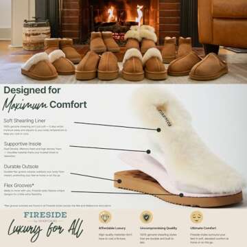 Dearfoams Womens Fireside Sydney Shearling Fur Indoor/Outdoor Scuff With Wide Widths Slipper, Chestnut, 8 US