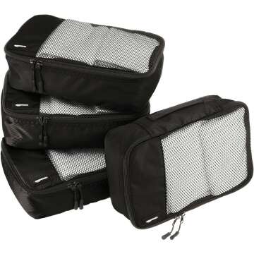 Amazon Basics 4-Piece Small Packing Cubes Set - Travel Organizer in Black