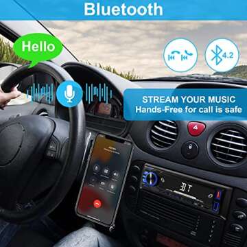 Car Radio Bluetooth Single DIN Car Stereo Audio, Car Audio with Handsfree and App Control,Supports FM/ MP3/SD/AUX/Dua USB/EQ/Quick Charge | Not a CD Player