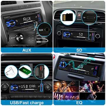 Car Radio Bluetooth Single DIN Car Stereo Audio, Car Audio with Handsfree and App Control,Supports FM/ MP3/SD/AUX/Dua USB/EQ/Quick Charge | Not a CD Player