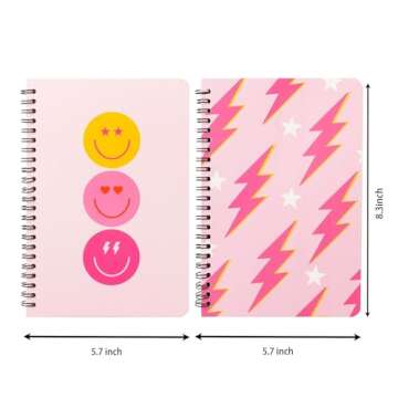 L1rabe 2 A5 Preppy Spiral Notebooks for Teens Girls Valentine's Day Back to School Y2K Hardbound Journal for College Student Happy Smile Hardcover Notebooks, Pink Notepad Diary for School Supplies