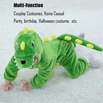 QIAONIUNIU Halloween Baby Green Dinosaur Costumes Toddler Outfit Infants Cosplay Romper 2-6 Months