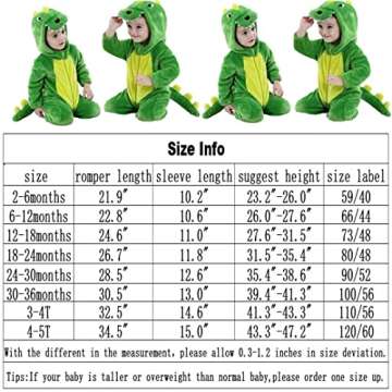 QIAONIUNIU Halloween Baby Green Dinosaur Costumes Toddler Outfit Infants Cosplay Romper 2-6 Months