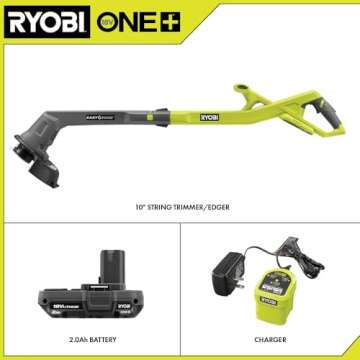 RYOBI ONE+ 18V Cordless 10 in. String Trimmer & Edger, Renewed with Battery