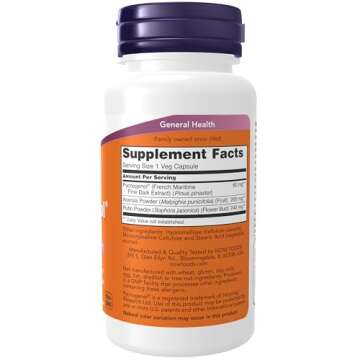 NOW Foods Supplements, Pycnogenol 60 mg (a Unique Combo of Proanthocyanidins from French Maritime Pine) with Acerola & Rutin Powder, 50 Veg Capsules