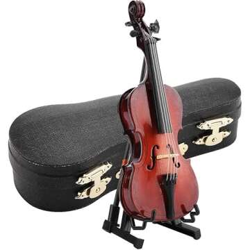 Tiiyee Miniature Cello Model, Wooden Small Instrument Craft Ornaments mini Replica with Case Simulate Musical Collectible Gift for Home Coffee House Decoration Kid Friend Music Lovers Craft Collector