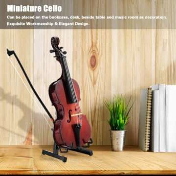 Tiiyee Miniature Cello Model, Wooden Small Instrument Craft Ornaments mini Replica with Case Simulate Musical Collectible Gift for Home Coffee House Decoration Kid Friend Music Lovers Craft Collector