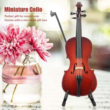 Tiiyee Miniature Cello Model, Wooden Small Instrument Craft Ornaments mini Replica with Case Simulate Musical Collectible Gift for Home Coffee House Decoration Kid Friend Music Lovers Craft Collector