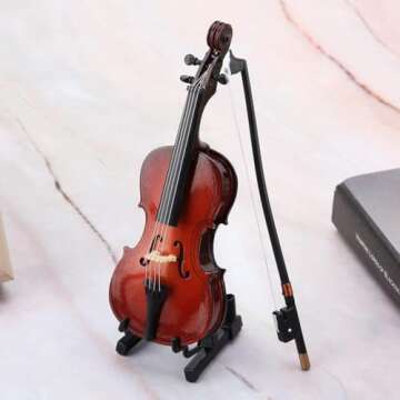 Tiiyee Miniature Cello Model, Wooden Small Instrument Craft Ornaments mini Replica with Case Simulate Musical Collectible Gift for Home Coffee House Decoration Kid Friend Music Lovers Craft Collector