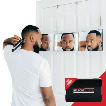 Self-Cut System - 3 Way Mirror with Lights - Three Way Mirror for Self Hair Cutting - Over The Door Mirror - Trifold Mirror - 360 Mirror - Barber Mirror - Self Haircut Mirror (Travel 3.0 LED)