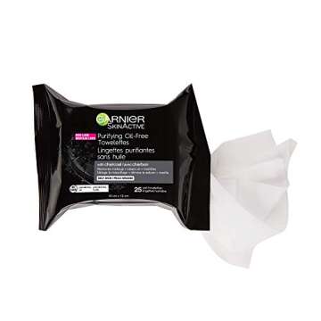 Garnier SkinActive Purifying Oil-Free Cleansing Towelettes with Charcoal, Package of 25 Wipes