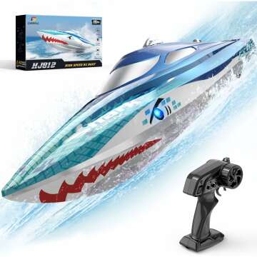 DEERC Full Proportional Remote Control Boat - LED Lights for Fun!