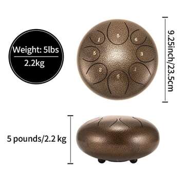 Asmuse Steel Tongue Drum, 8 Notes 10 Inch Percussion Instrument Handpan Drum Set with Mallets, Tonic Sticker and Travel Bag for Yoga Meditation Entertainment Musical Education