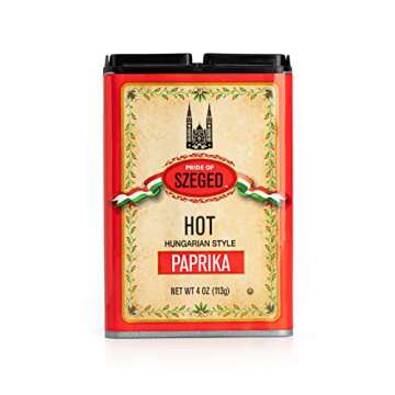 Pride of Szeged Hot Paprika Powder, Spicy Hungarian Style Seasoning, Bright Red, 4 oz. Tin, 1-Count