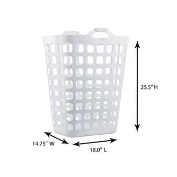 United Solutions Flex Hamper with V-Shaped Dual Handles, Pack of 1, Carrying Comfort and Strength, Two Bushel Capacity Holds Up to 3 Loads of Laundry, Fully Ventilated, White