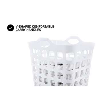 United Solutions Flex Hamper with V-Shaped Dual Handles, Pack of 1, Carrying Comfort and Strength, Two Bushel Capacity Holds Up to 3 Loads of Laundry, Fully Ventilated, White