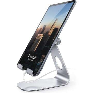 Tablet Stand Adjustable, Lamicall Tablet Stand : Desktop Stand Holder Dock Compatible with Tablet Such as iPad Pro 9.7, 10.5, 12.9 Air Mini 4 3 2, Nexus, Tab (4-13") - Silver