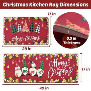 PRESENCE Christmas Kitchen Rugs Mats - 2Pcs Xmas Gnome Christmas Kitchen Rugs and Mats Non Skid Washable Set of 2 Red Christmas Decorations Indoor(17"x29"&17"x47")