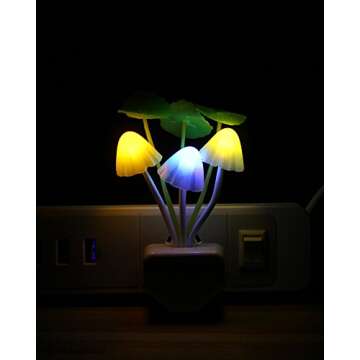 Rienar Sensor Led Night Light, Color Changing Plug-in LED Mushroom Dream Bed Lamp