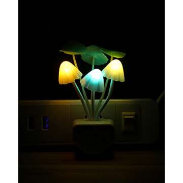 Rienar Sensor Led Night Light, Color Changing Plug-in LED Mushroom Dream Bed Lamp