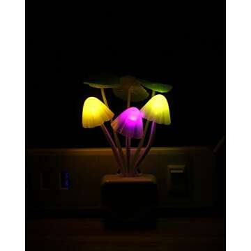 Rienar Sensor Led Night Light, Color Changing Plug-in LED Mushroom Dream Bed Lamp