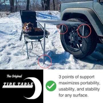 Tire Table Vehicle Tire-Mounted Steel Camping, Travel, Tailgating and Outdoor Work Table, Black (Steel) , 29 x 23 x 1.5"