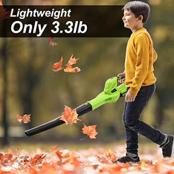 YOUGFIN Leaf Blower Cordless with Battery and Charger, 160CFM Battery Powered Electric Blowers for Lawn Care, 6 Speed Mode Small Rechargeable Leaf Blower Lightweight for Seniors (21V)