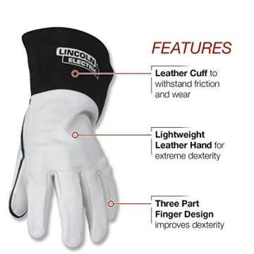 Lincoln Electric Grain Leather TIG Welding Gloves | High Dexterity | Large | K2981-L, White, Black