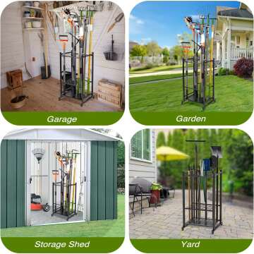 Garden Tool Organizer, Yard Tool Tower Rack for Garage Organization and Storage, Up to 35 Long-Handled Tools/Rakes/Brooms, Heavy Duty Steel Garden Tool Stand for Shed, Outdoor, Black