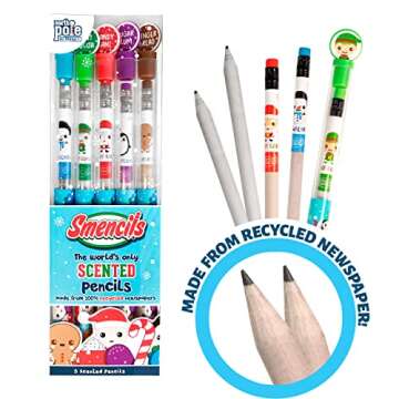 Holiday Smencils - HB #2 Patented Gourmet Scented Fun Pencils, 5 Count - Stocking Stuffer, Gifts for Kids, School Supplies, Party Favors, Classroom Rewards