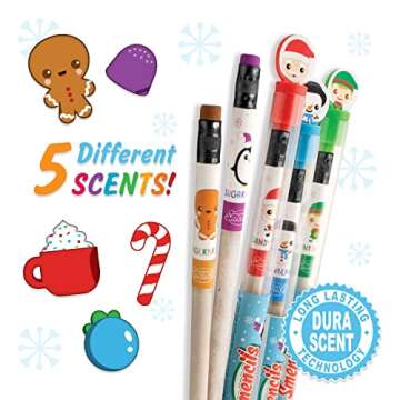 Holiday Smencils - HB #2 Patented Gourmet Scented Fun Pencils, 5 Count - Stocking Stuffer, Gifts for Kids, School Supplies, Party Favors, Classroom Rewards