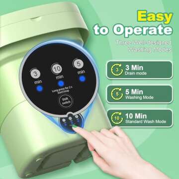 Portable Washing Machine, 11L Mini Washing Machine with 3 Cleaning Modes, Suitable for Baby Clothes, Underwear, Socks, Small Washing Machine Folding Design Suitable for Apartments, Camping & Travel