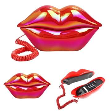 Upgraded Corded Landline Phones for Home, TelPal Funny Novelty Lip Phone Gift, Wired Mouth Telephone Real Landline Home Office Telephones Furniture Decor (Red)