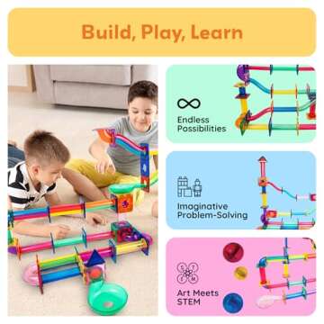 PicassoTiles Marble Run 120 Piece Magnetic Building Blocks Magnet Tile Construction Toy Playset STEM Learning Educational Block Child Brain Development Kids Toys for Boys and Girls Age 3 and Up