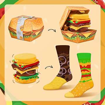 AGRIMONY Funny Burger Socks Box for Men Dad Women Teen Boys - Funny Gifts Hamburger Novelty Funky Crazy Silly Cool Food Socks-Fathers Valentines Day Birthday Gag Christmas Gifts Stocking Stuffers